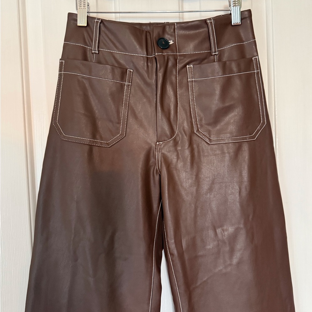 “MAEVE” Anthropologie Vegan Leather Colette Cropped Wide Leg Pant - Picture 8 of 16